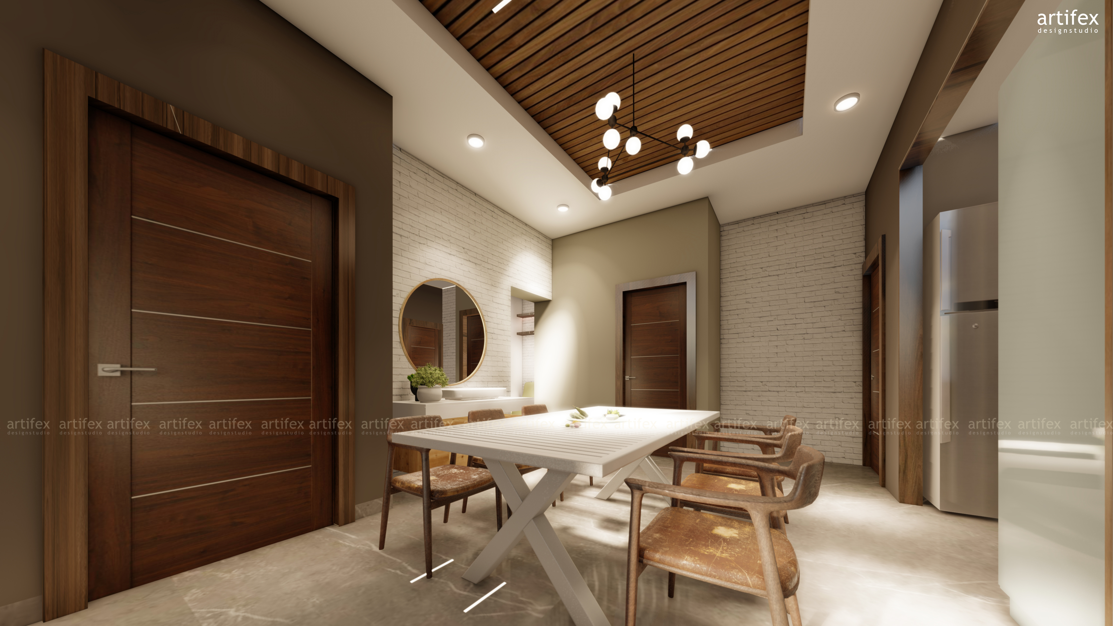 Contemporary Dining room with wash basin